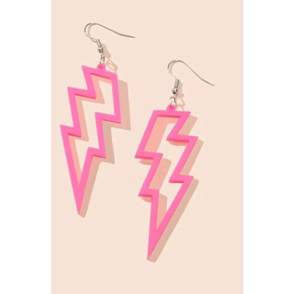Hot Pink Lightning Bolt Dangle Earrings New - Picture 3 of 3